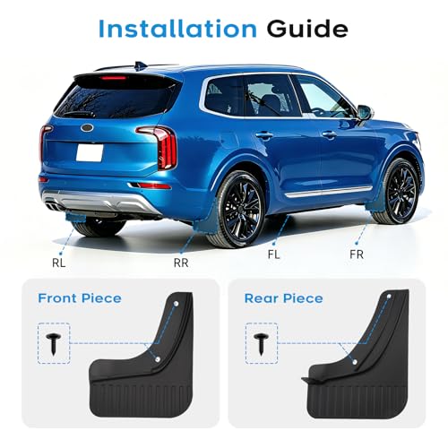 Image of Sunsdrew Mud Flap for 2020-2026 Kia Telluride Accessories - 4PCS Front & Rear Splash Guards - No-Drilling All Weather Exterior Mud Guards