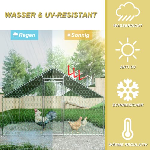 Recinto para gallineros, 3 x 2 x 2 m, metal galvanizado, con techo de polietileno impermeable y cerradura de seguridad, para gallinas, conejos, patos, aves de corral en el jardín