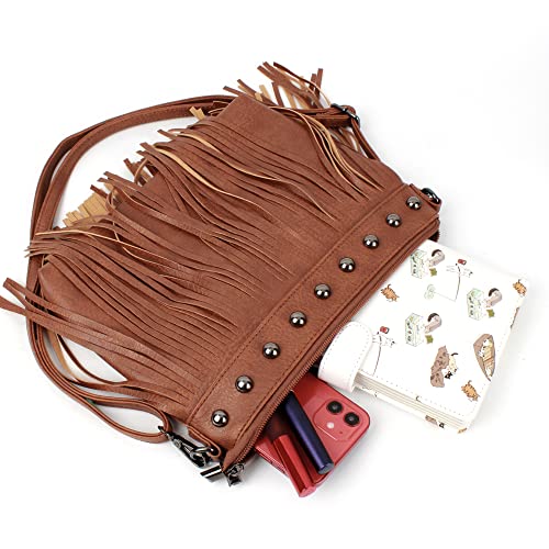 Minache Women Small Rivet Fringe Crossbody Shoulder Bag Handbag Phone Pouch Purse4