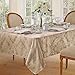 Newbridge Barcelona Luxury Damask Fabric Tablecloth, 60” Wide x 84” Rectangle, Golden Beige, 100% Polyester, No Iron, Soil Resistant Dining Room, Party and Banquet Table Cover