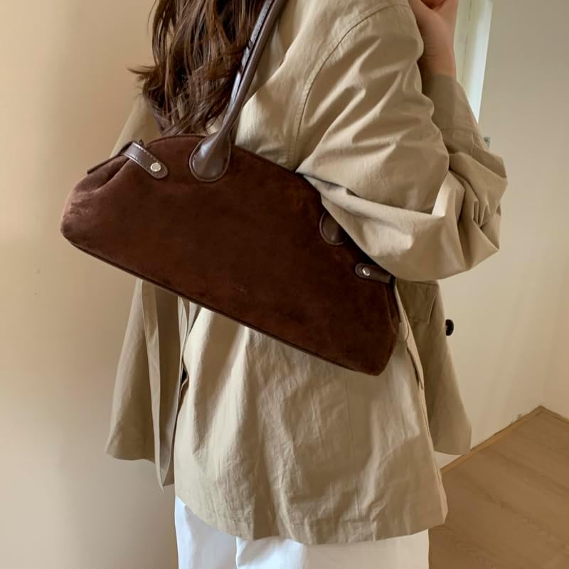 Suede Shoulder Bags for Women Suede Purse Vintage Shoulder Handbag Stylish Fall Purse - Image 2
