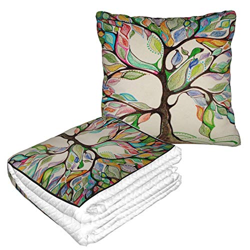 Pillow Blanket 2 in 1 Nature and Love Art Colorful Blanket Lightweight Plush Bed Throw Convertible Fleece Blanket Soft Travel Neck Pillow Sofa Combo