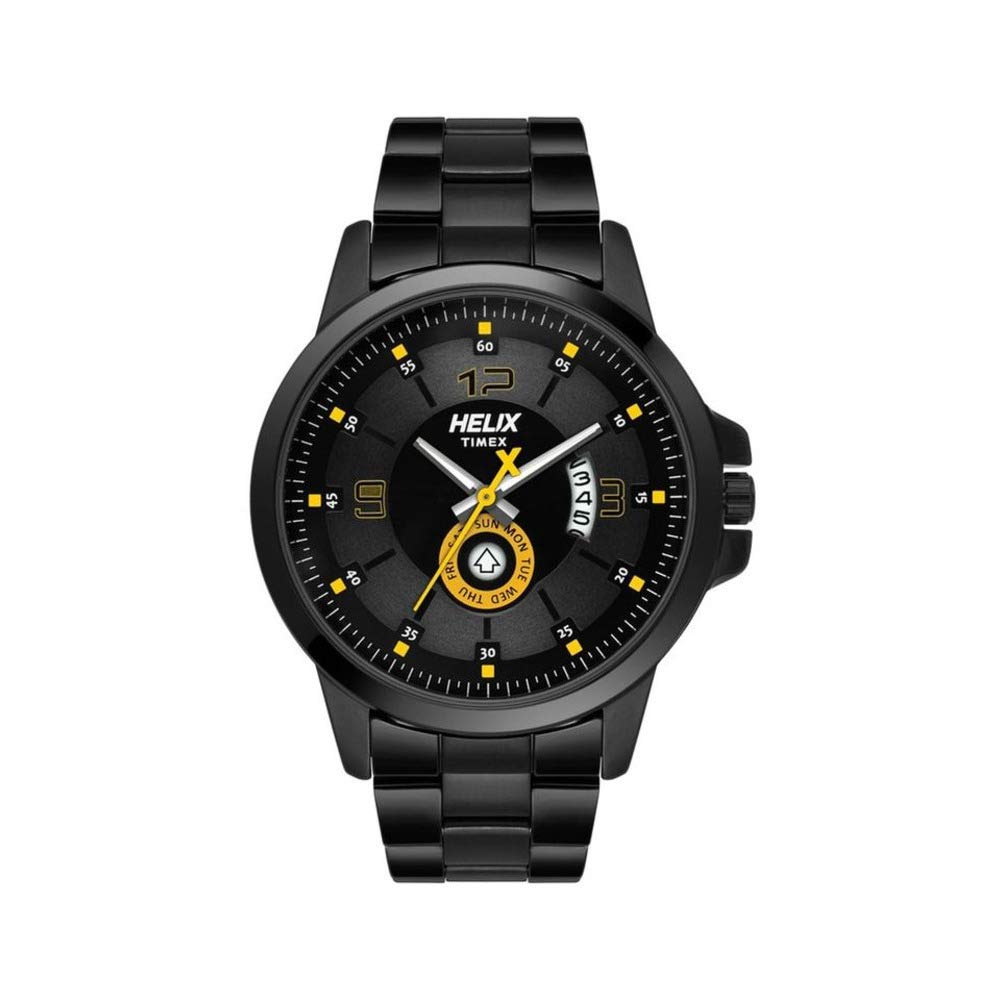 Helix by Timex Black Round Analog Watches for Men | Quartz Movement Stainless Steel Bracelet Men Watches | Upto 30 m Water Resistance with Foldover Clasp Closure | Gift for Men TW023HG20 (B07QTT2V2L) Amazon Price History, Amazon Price Tracker