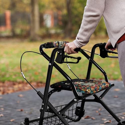 Image of Universal Rollator Accessories Covers Floral Skull Rollator Walker Seat and Backrest Covers Soft Walkers Seat Covers for Seniors Women Men