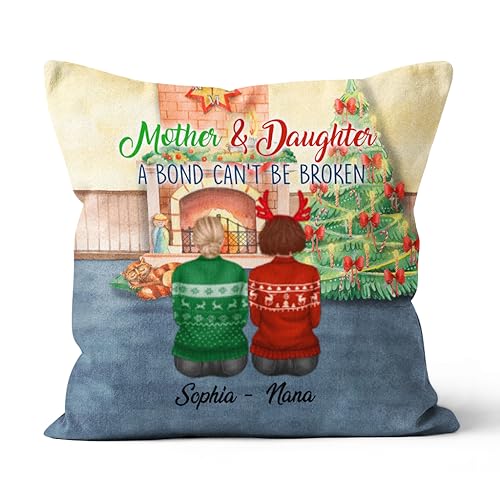 Personalized Square Pillow for Mom from Daughter Girl Mom and Daughter A Bond Can't Be Broken Custom Name Unique Gifts for Mom Double Sided Sofa Couch Cushion On Birthday