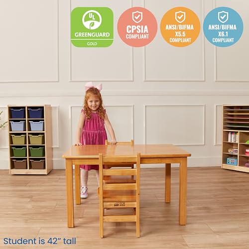 Image of ECR4Kids 24in x 36in Rectangular Hardwood Table with 20in Legs and Two 10in Chairs, Kids Furniture, Honey