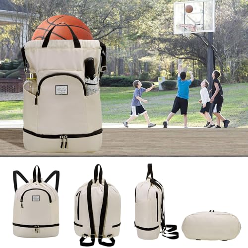 Image of Kamo Drawstring Backpack Bag - Sport Swimming Yoga Backpack with Shoe Compartment, Two Water Bottle Holder for Men Women Large String Backpack Athletic Sackpack for Travel