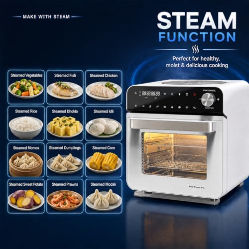 Image of INALSA Air fryer Oven 1700 W(Air Fryer + Steam)|10-in-1 Preset Air fry,Steam,Roast,Ferment,idli,Momos,Sanitize & More|15 L Large Family Size Capacity|Self Clean Function|2 Yr Warranty,Aero Steam Pro