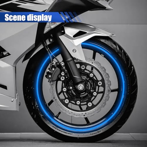 Image of 16PCS 17''-19'' Reflective Wheel Rim Stripe Decal Sticker, Universal Night Safety Tape Reflective Stickers, Waterproof Tire Rim Decoration Stripe Decals for Motorcycle, Car, Bicycle (Blue)