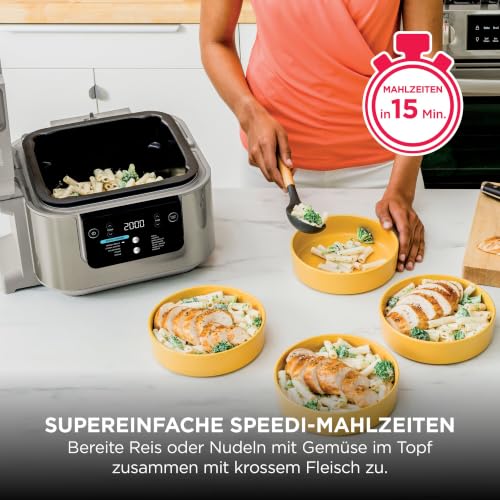 Ninja Speedi Multikocher, 5,7L, 12-in-1 Multicooker, Air fryer Heißluftfritteuse, Slow Cooker Langsamkochen, Grillen, Backen, Stone Gold ON500EUSTGD