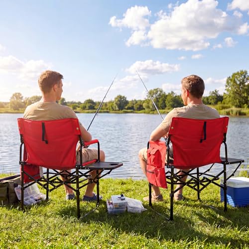 Image of 2Pack Director Chairs for Outdoor, Folding Camping Chair, Compact Directors Chair Side Table and Side Bag, Heavy Duty Oversize Chair for Beach Fishing Picnic, Holds up to 400 lbs Red