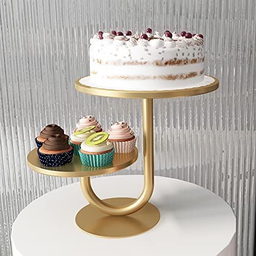 Vivevol 2 Tier Gold Cake Stand, Round Cupcake Stand For Parties, 10/8 Inch, Metal #TOP6