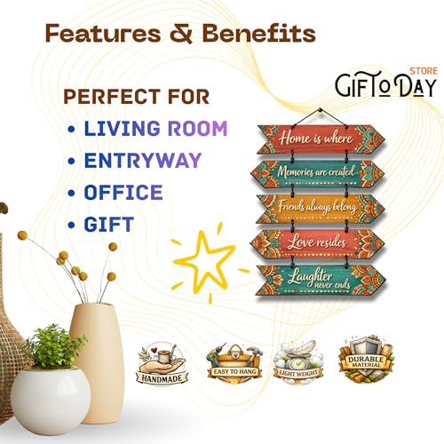 Image of Giftoday Wooden Hanging Wall Decor Sign for Home | Motivational, Spiritual, Garden & Quote Wall Hanging Plaque for Living Room, Bedroom, Entryway & Office Decor (Home Is Where Love Resides)