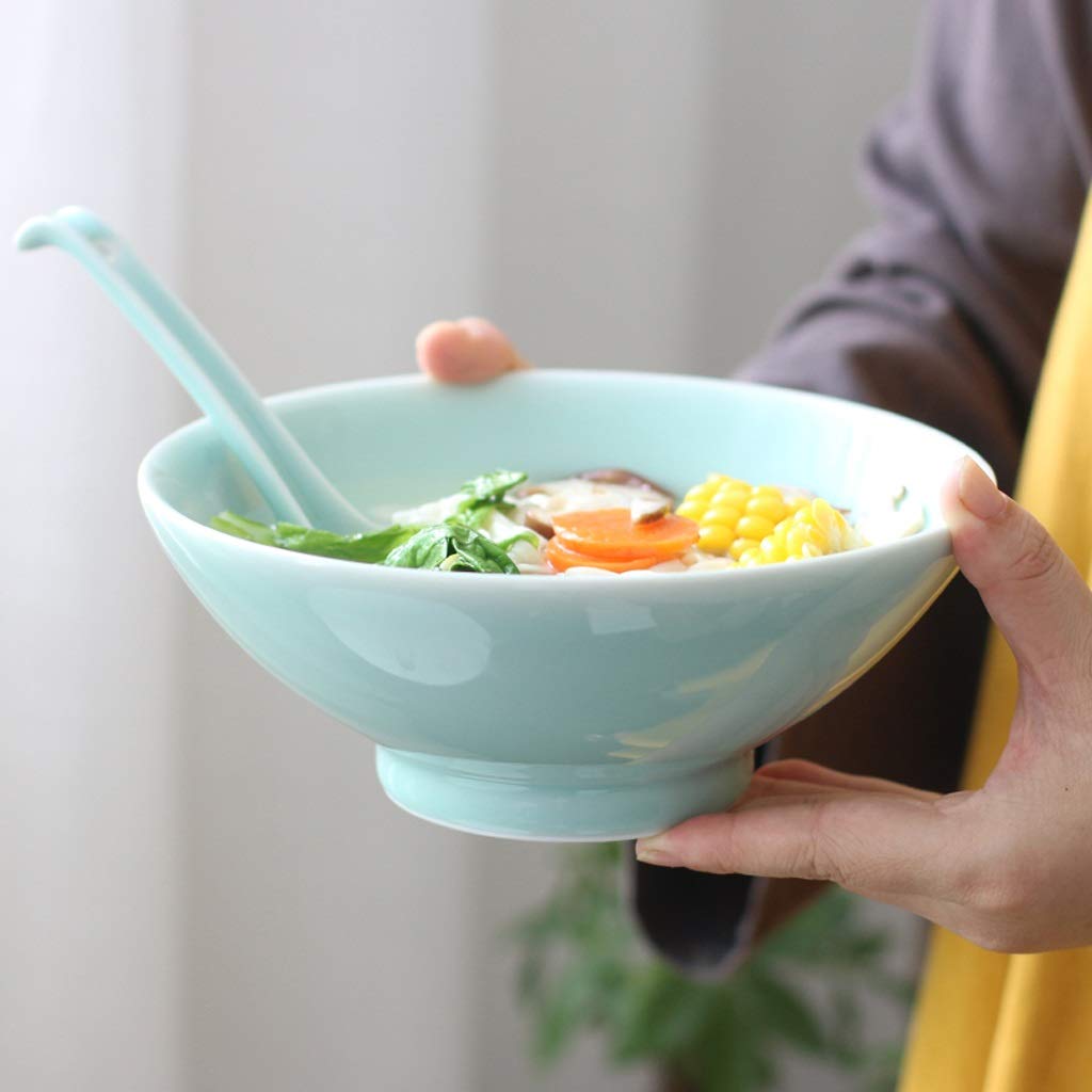 Juego de 4 cucharas de cerámica para Sopa asiática, cucharas para Aperitivos, cucharas de Fondo Plano y Mango Largo, cucharas para Servir (B)