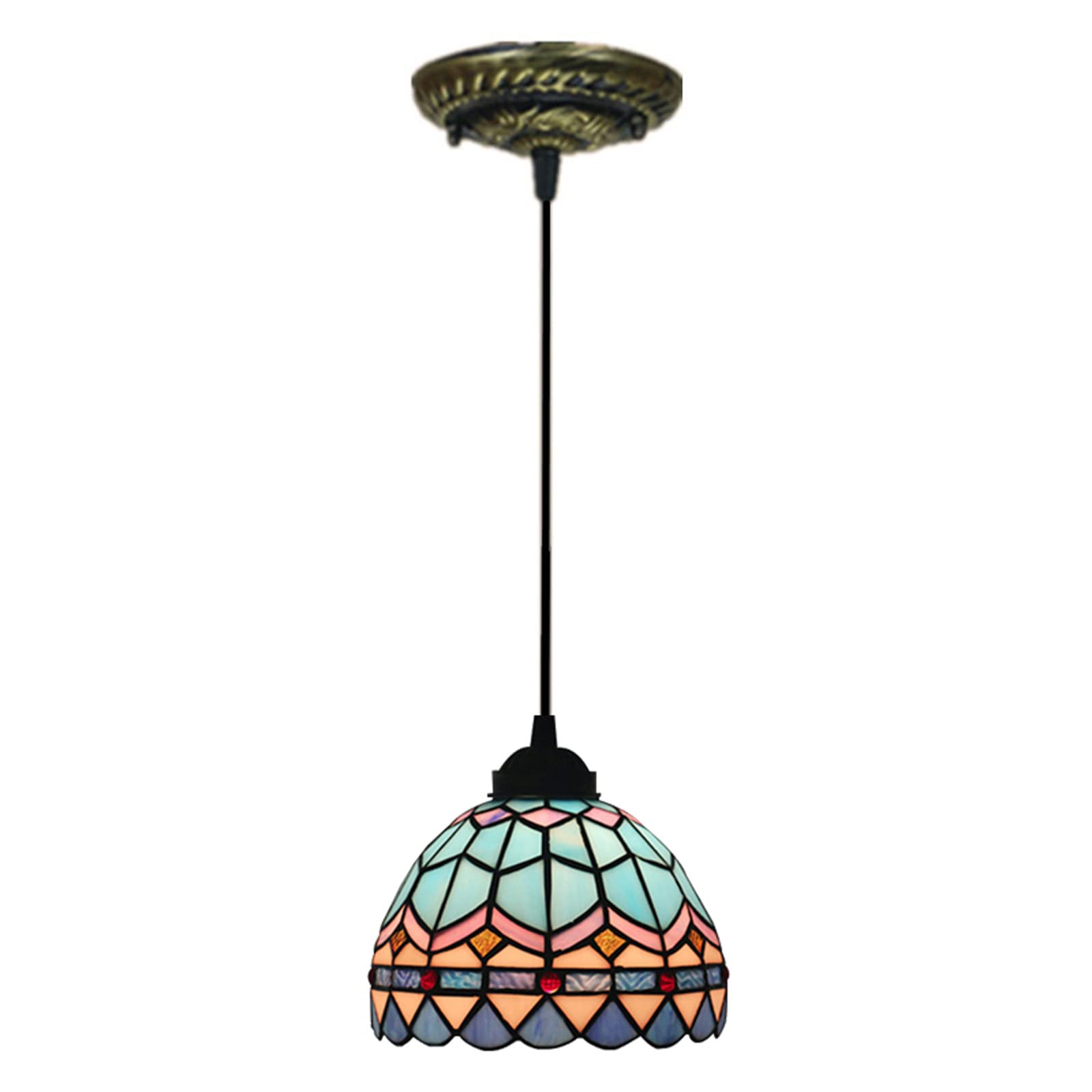 Suspension Tiffany bleu 20 cm hauteur réglable pour éclairage ciblé