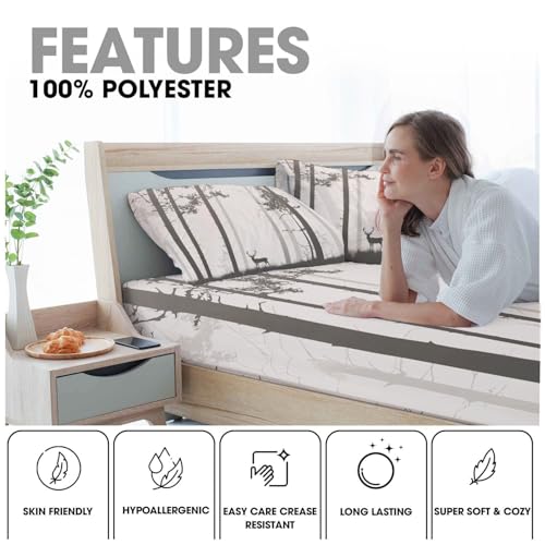 Drap housse 140x200 bonnet 30 cm gris imprimé forêt et cerf - 7