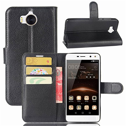 COPHONE® Funda de Cuero Negro Huawei Huawei Y6 2017. Funda Protectora Funda Monedero Negro Huawei Y6 2017. Carcasa Magnético Y6 2017