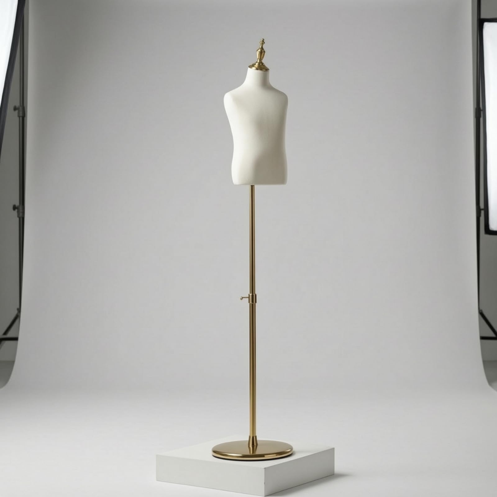 Schneiderpuppe stoffbezogen -Schaufensterpuppe höhenverstellbar Torso für Einzelhändler, Schaufenster, Verkaufsraum, Fotostudio , Goldbasis Goldkopfkappe , 8 Jahre