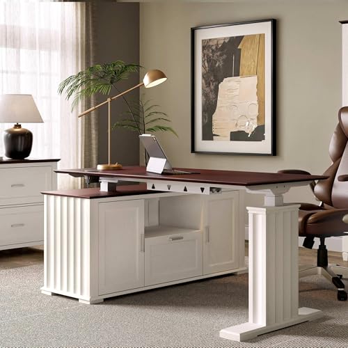 Image of EUREKA ERGONOMIC 60x26 Executive Standing Desk with File Cabinet Drawers,L Shaped Adjustable Height Desk Home Office Computer Desk with Storage