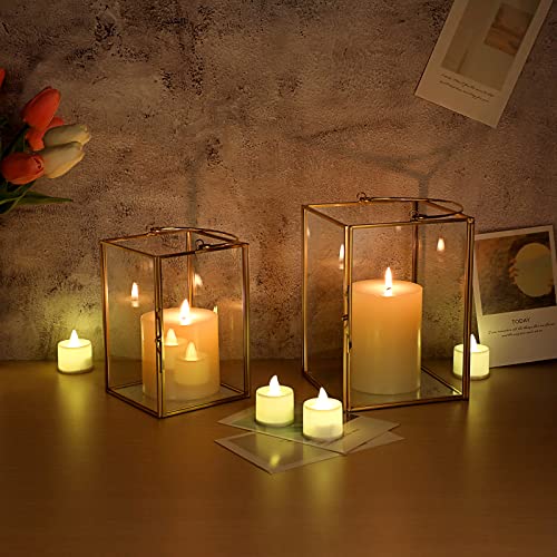 Ownmy Set Of 2 Gold Glass Hurricane Candle Holders Geometric Candle Lanterns Metal Pillar Candle Stands With Handle, Decorative Glass Terrarium Candlestick Vase For Table Centerpieces Wedding Decor #TOP1