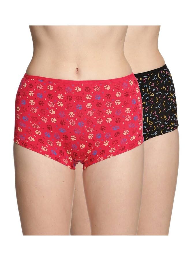 Women's High Coverage Super Combed Cotton Elastane Stretch Mid Waist Boy Shorts with Concealed Waistband and StayFresh Treatment(Pack of 2)(Colors & Print May Vary)-85cm
