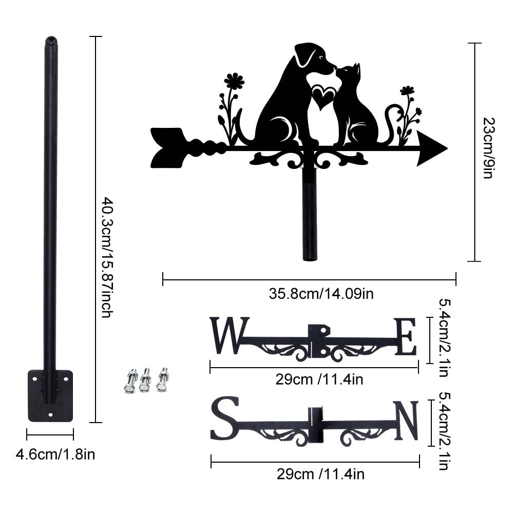 SUPERDANT Girouette de Jardin Exterieur pour Chat et Chien Girouette pour Animaux Girouettes en Métal Noir pour Animaux de Compagnie Décoration de Jardin Art Deco Jardin Exterieur