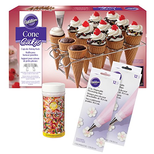 Wilton Ice Cream Cone Cupcakes Decorating Kit, 26-Piece - Decorating Bags, Sprinkles, Cupcake