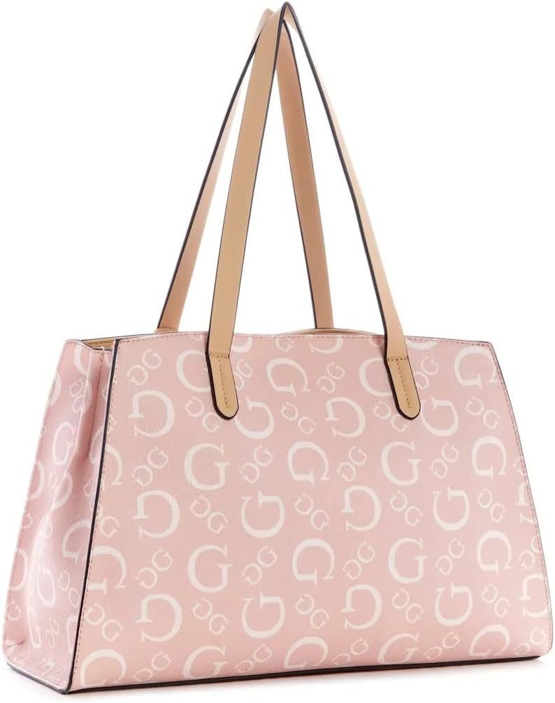 GUESS Women's Elsa Logo Print Satchel Crossbody Bag Handbag Tote (Rose Pink)