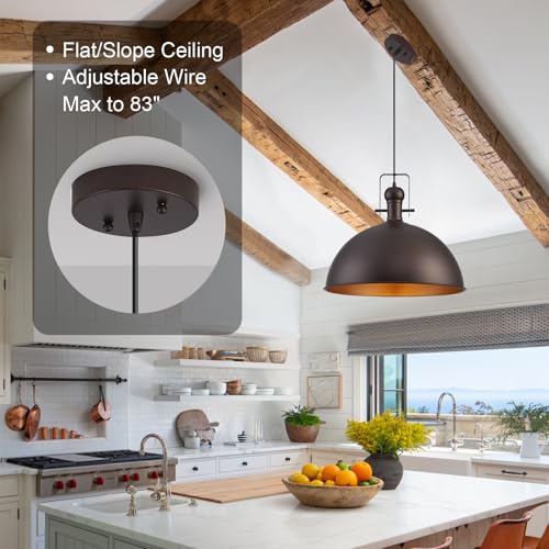 Image of 18 Inch ORB Farmhouse Pendant Lights for Kitchen Island 1 Pack | ETL Certificate, Easy to Install,Adjustable Height Cord,Vintage Industrial Dome Hanging Light Fixtures