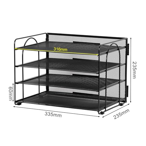 EasyPAG 4 Tier Desktop A4 Mesh Filing Tray Office Desk Tidy File Holder Paper Organiser Magazine Storage Rack,Black - Image 2
