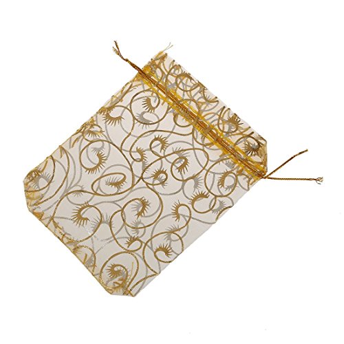 Tojwi 100pcs Organza Bags 3.5"x4.3"(9x11cm) Champagne Eyelash Pattern