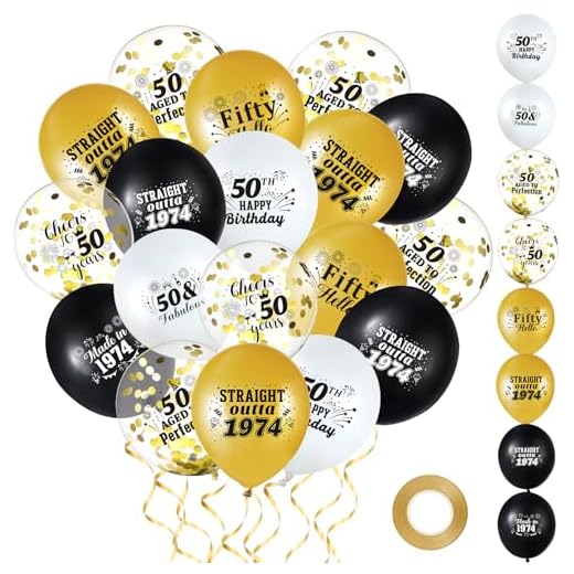Lunmon 48 Pcs 50th Birthday Balloons 50th Birthday Decorations for Men Women, Happy 50th Birthday Latex Balloons Confetti Balloons for Cheers to 50 Years Party Decor 12 Inch (Gold and Black)