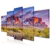 Biuteawal - Superstition Mountains Sunset Arizona Western Wall Art Desert Cactus Landscape Paintings
