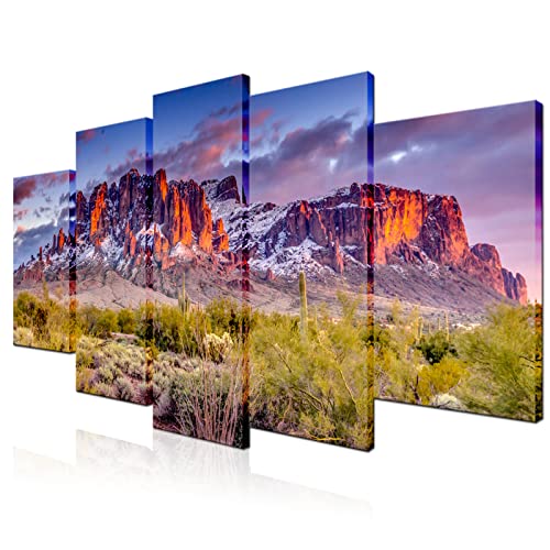 Biuteawal - Superstition Mountains Sunset Arizona Western Wall Art Desert Cactus Landscape Paintings Canvas Art Print Nature Pictures For Home Wall Decoration Ready To Hang #TOP30