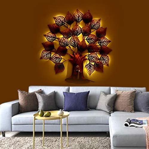 Image of Bharat Art Metal Iron Wall Art Decor for Home Bedroom Living room Cafe Interior Decorative | Elegant Wall Hanging Sculpture with LED Light | Gift Item | Buddha Tree Small | 32 x 2 x 32 Inch | W286