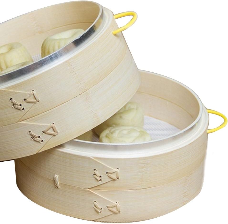 Leadigol Handmade Bamboo Steamer Basket with Lid, Chinese Food Steamers, Dumpling Steamer for Cooking Vegetables Fish Meat