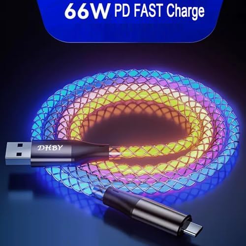 Image of RGB Colorful USB A to USB Type C PD 66W Fast Charging Cable Phone Charger High Data Speed Visible Light Up Colourful RGB Current Flowing for All USB C Device-RGB USB A to C 39 Inches