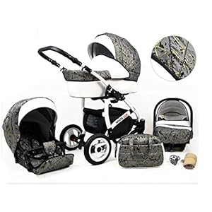 Kinderwagen, 3-in-1, 2-in-1, Isofix, complete set met autostoel, alles in één Biancino by ChillyKids Grey Marble 3-in-1…