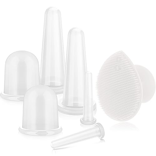 Miniatura 7 de BBTO Juego de ventosas faciales de silicona, kit de taza de masaje al vacío para cuerpo, cara, cuello, espalda y ojos, 6 tazas y cepillo exfoliante