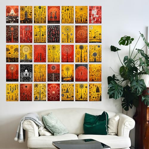 Wallgasm Warli Painting Set - 54 Traditional Indian Posters, 4 x 6 Inches, Aesthetic Wall Decor for Bedroom, Living Room, Office
