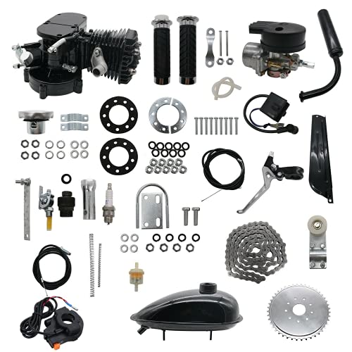 OUNUO 80CC Fits 26" 28" Bicycle Engine Kit, Bike Bicycle Motorized 2 Stroke Petrol Gas Motor Engine Kit Full Set (Black-upgraded version)