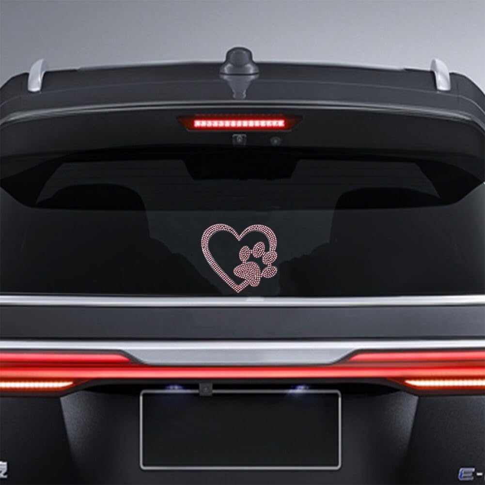 Rhinestone Dog Paw Stickers Self-Adhesive Glitter Paw Print Car Sticker Vinyl Waterproof Bling Car Decals Exterior Accessories Sparkle Love-Heart Decals for Laptops Bags Luggage Window Decoration - Image 8