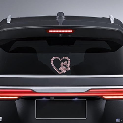 Miniatura 4 de Calcomanía con estampado de corazón de pata de perro, decoración de automóvil con diamantes de imitación, lindo estampado de pata de perro,
