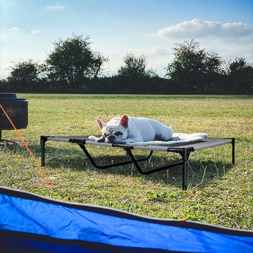 UISEBER Hundebett Erhöhtes Haustierbett 122 x 92 x 102 cm Hundeliege Outdoor mit Überdach für große Hunde bis 60 kg Wasserdicht Hundebetten für Innen und Außen Grau +Schwarz【XL】