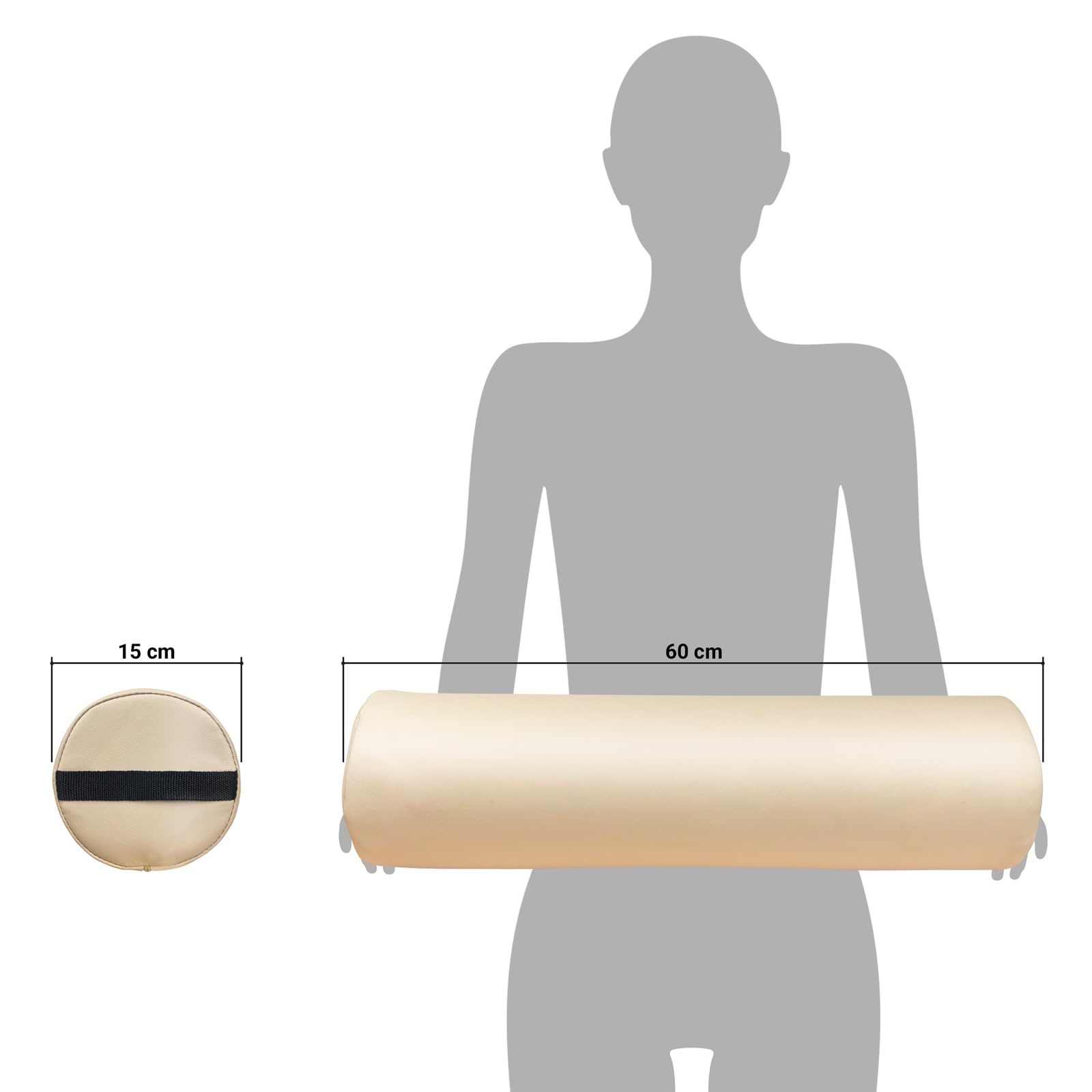 Zen – Cojin rulo para camillas de Masaje y Fisioterapia 60x15x15 cm - Cojin cilindrico para Rodillas, Tobillos y Cuello - Cojines cilindricos con Funda de imitación de Cuero PU Crema