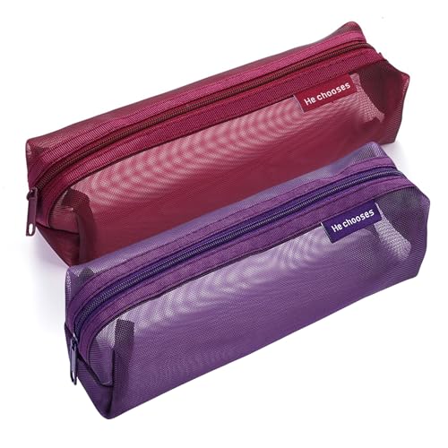 Gidary Mesh Cosmetic Bag Portable Clear Makeup Bags Mesh Zipper Pouch for Home Office Travel Accessories Organizer (2PCS Red & Purple)