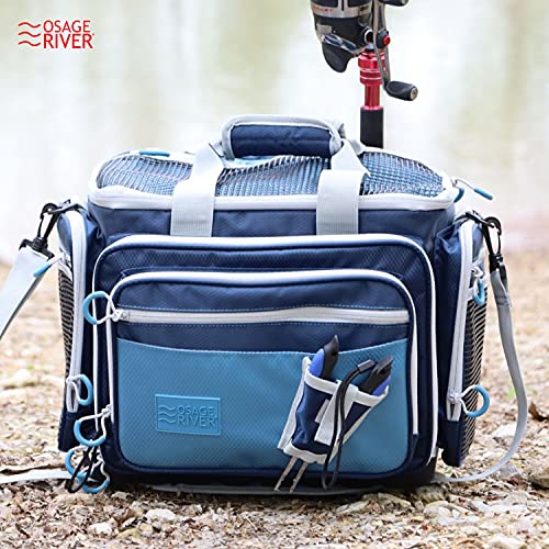 Osage River Medium Fishing Tackle Bag With 7 Tackle Boxes, Saltwater Fishing Gear Bag, Waterproof Non-Slip Bottom, Padded Shoulder Strap, And Fishing Pliers, Fishing Gifts For Men, Navy #TOP6
