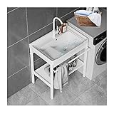 【Espace de rangement】Le fond de l'évier extérieur est doté d'une étagère de rangement, ce qui améliore l'utilisation de l'espace et vous permet de ranger le linge et les produits de nettoyage.