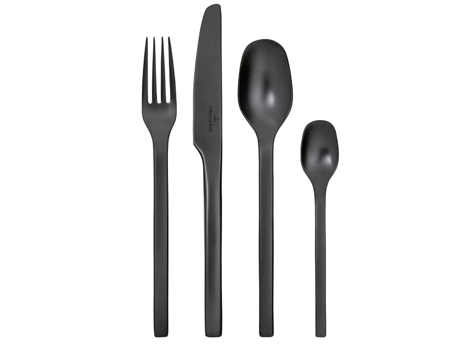 Villeroy & Boch - Manufacture Rock Tafelbesteck 16-teilig Schwarz, Besteck Set für 4 Personen, Schwarzes Besteckset, Edelstahl