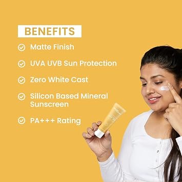 Matte Mineral Sunscreen SPF 50 with 9% Zinc Oxide for Daily Use | PA+++, Zero White Cast & Non-Sticky, Matte Finish | Men & Women | - 50ml